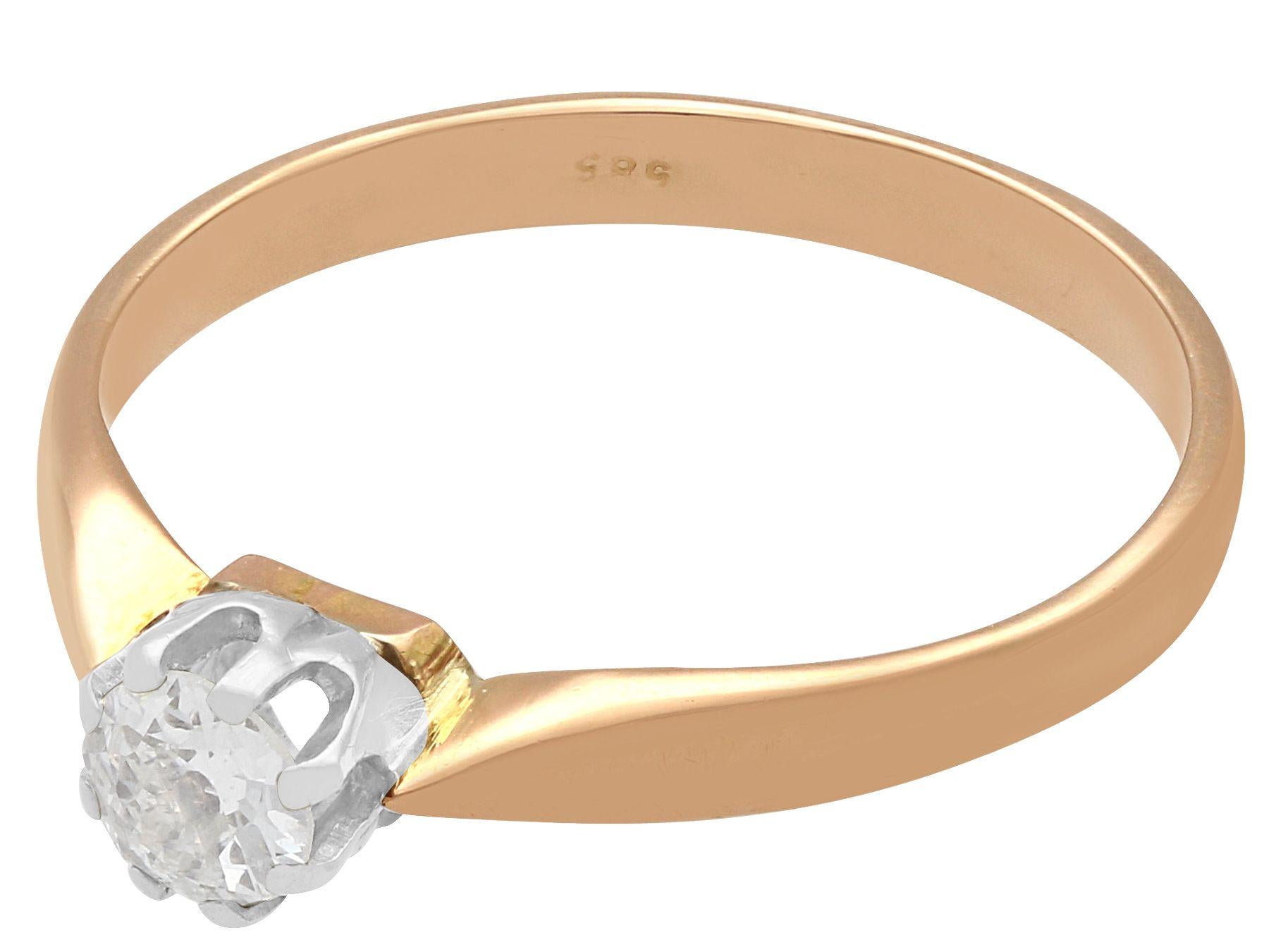 Women's 1910s Diamond and Rose Gold Solitaire Ring For Sale
