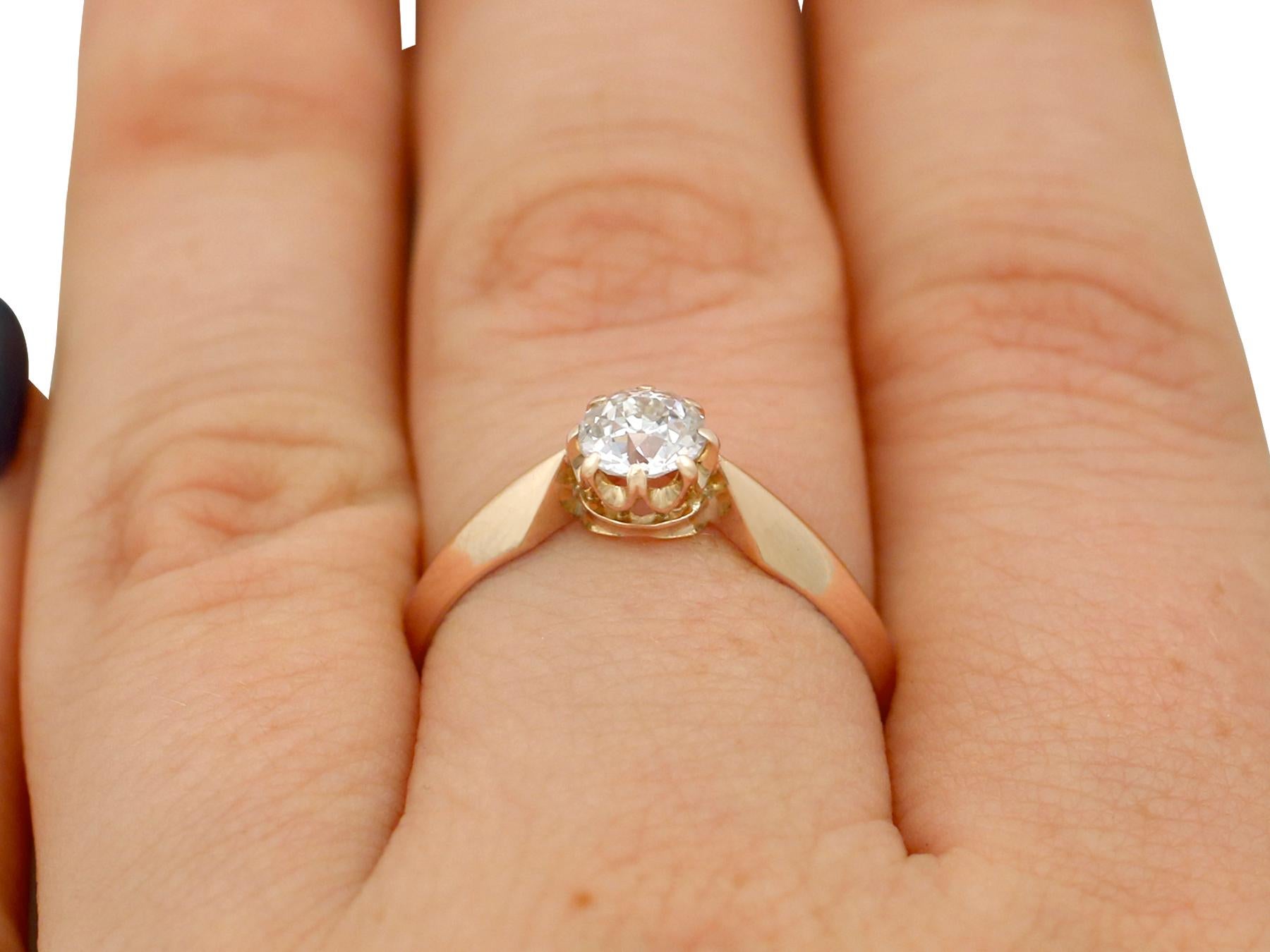 Antique 1910s Diamond and Rose Gold Solitaire Engagement Ring For Sale 2