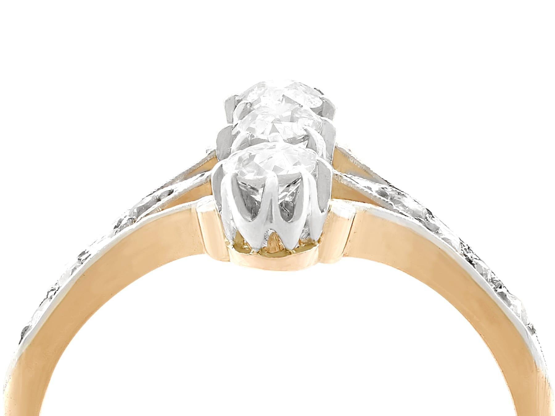 Édouardien Antiquities 1910s Diamond and Rose Gold Trilogy Ring (Bague trilogie en or rose et diamant) en vente