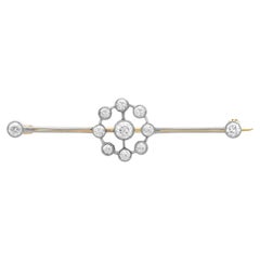 Antique 0.92ct Old European Diamond Bar Brooch, 18k Gold, Circa 1910