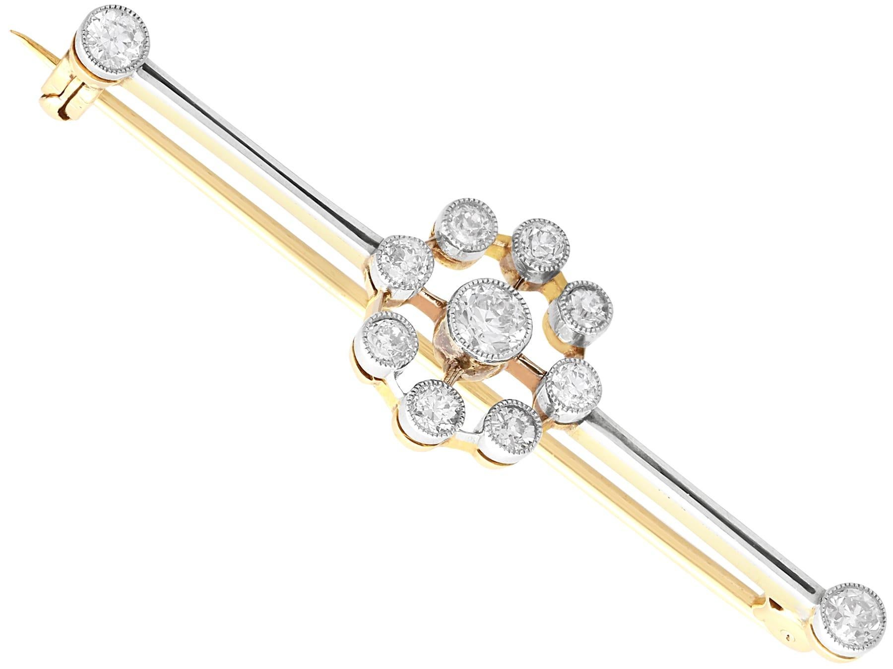 Women's Antique 1910s Diamond and Yellow Gold Bar Brooch For Sale
