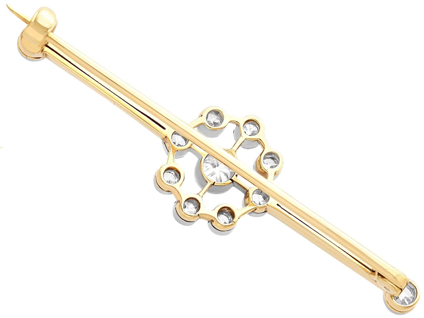 Antique 1910s Diamond and Yellow Gold Bar Brooch For Sale 1