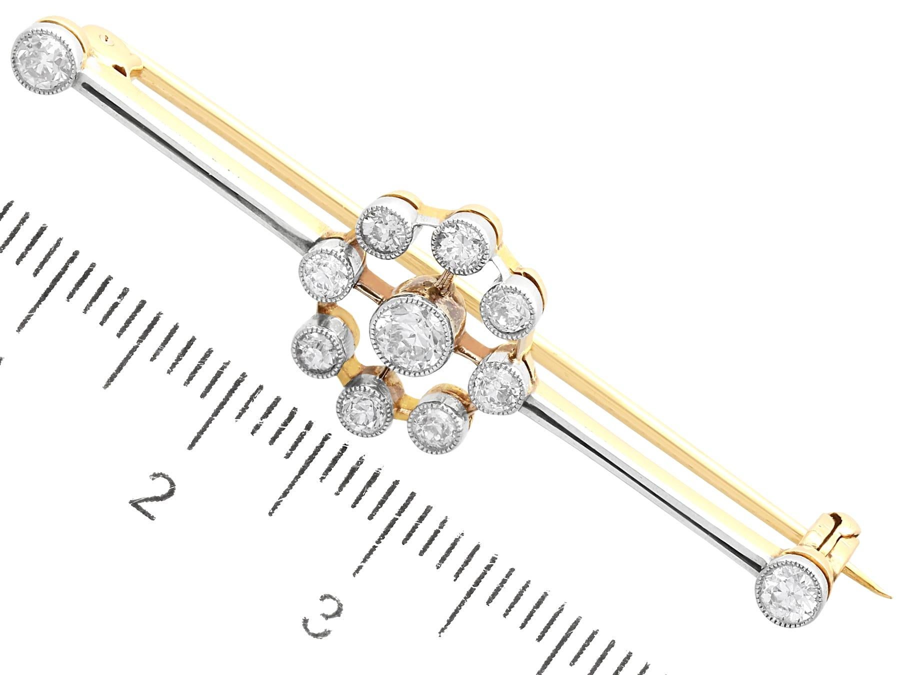 Antique 1910s Diamond and Yellow Gold Bar Brooch For Sale 3