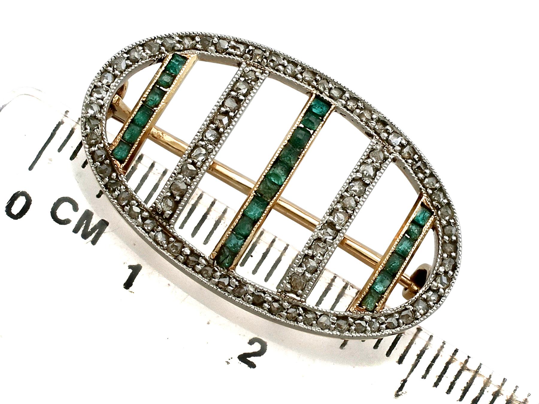Women's Antique Emerald and Diamond Oval Brooch in Yellow Gold