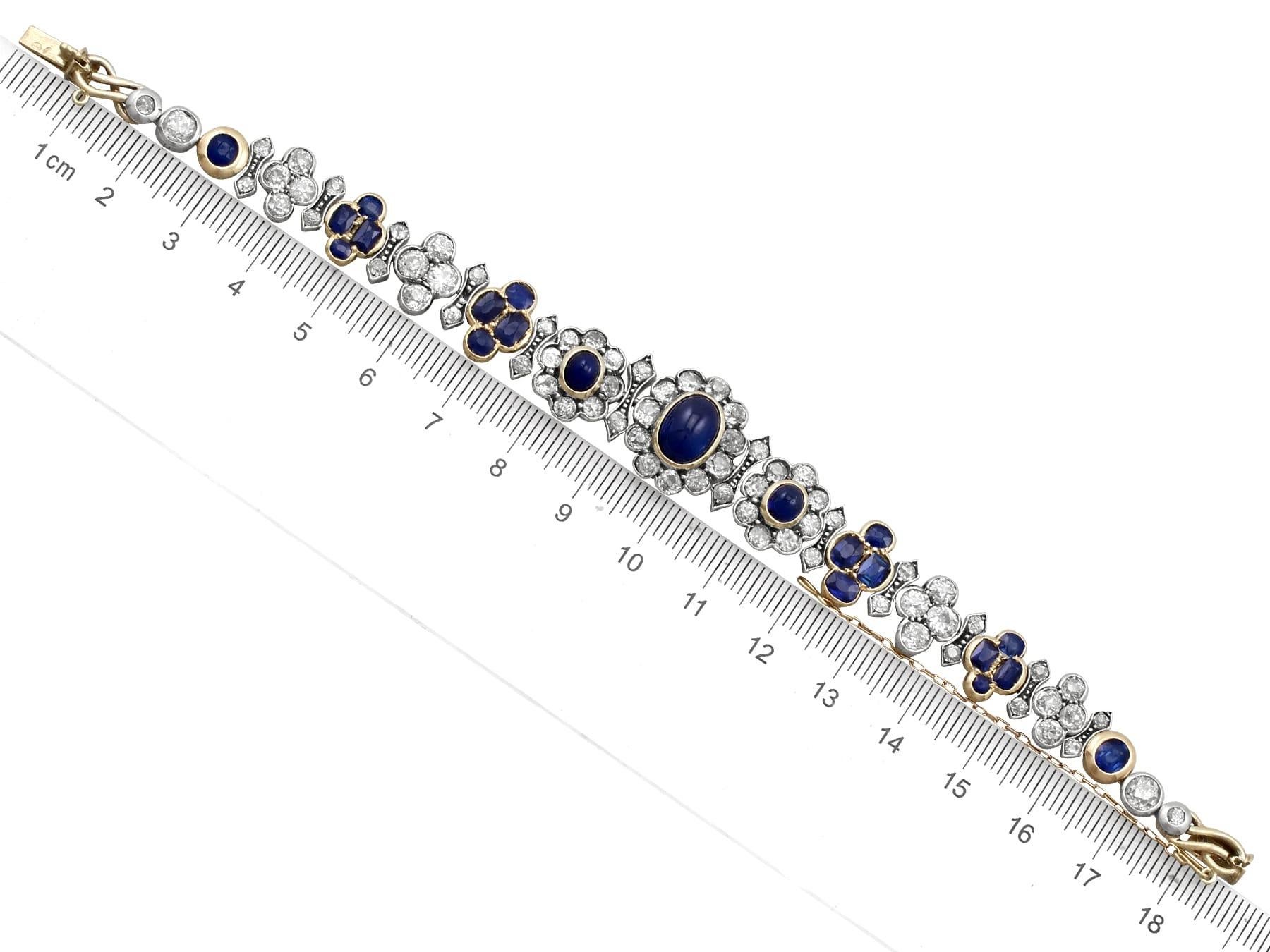 Antique 1910s French 6.72ct Cabochon Cut Sapphire and 7.15ct Diamond Bracelet In Excellent Condition For Sale In Jesmond, Newcastle Upon Tyne
