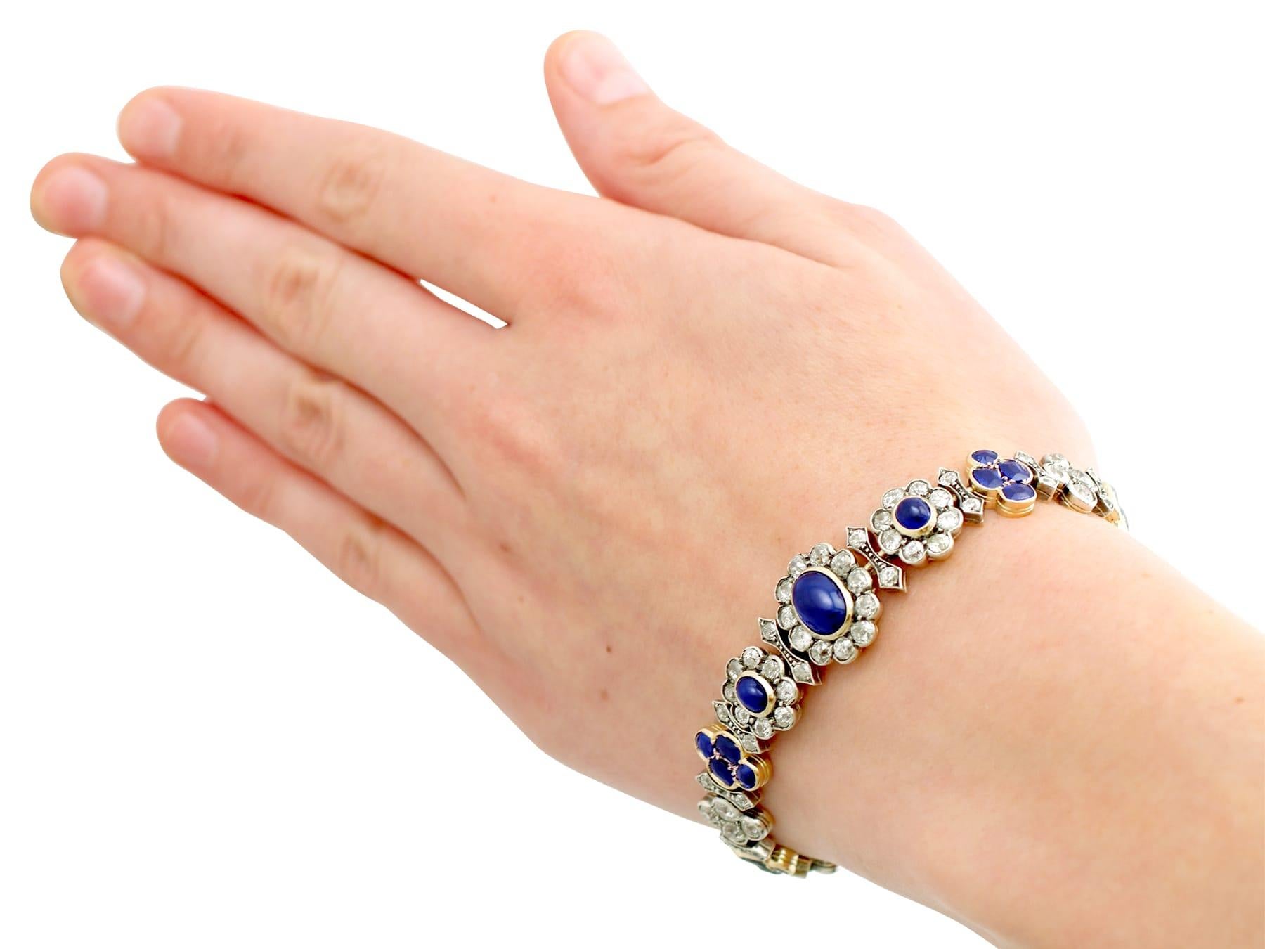 Antique 6.72 Carat Cabochon Cut Sapphire Bracelet with Diamonds For Sale 1