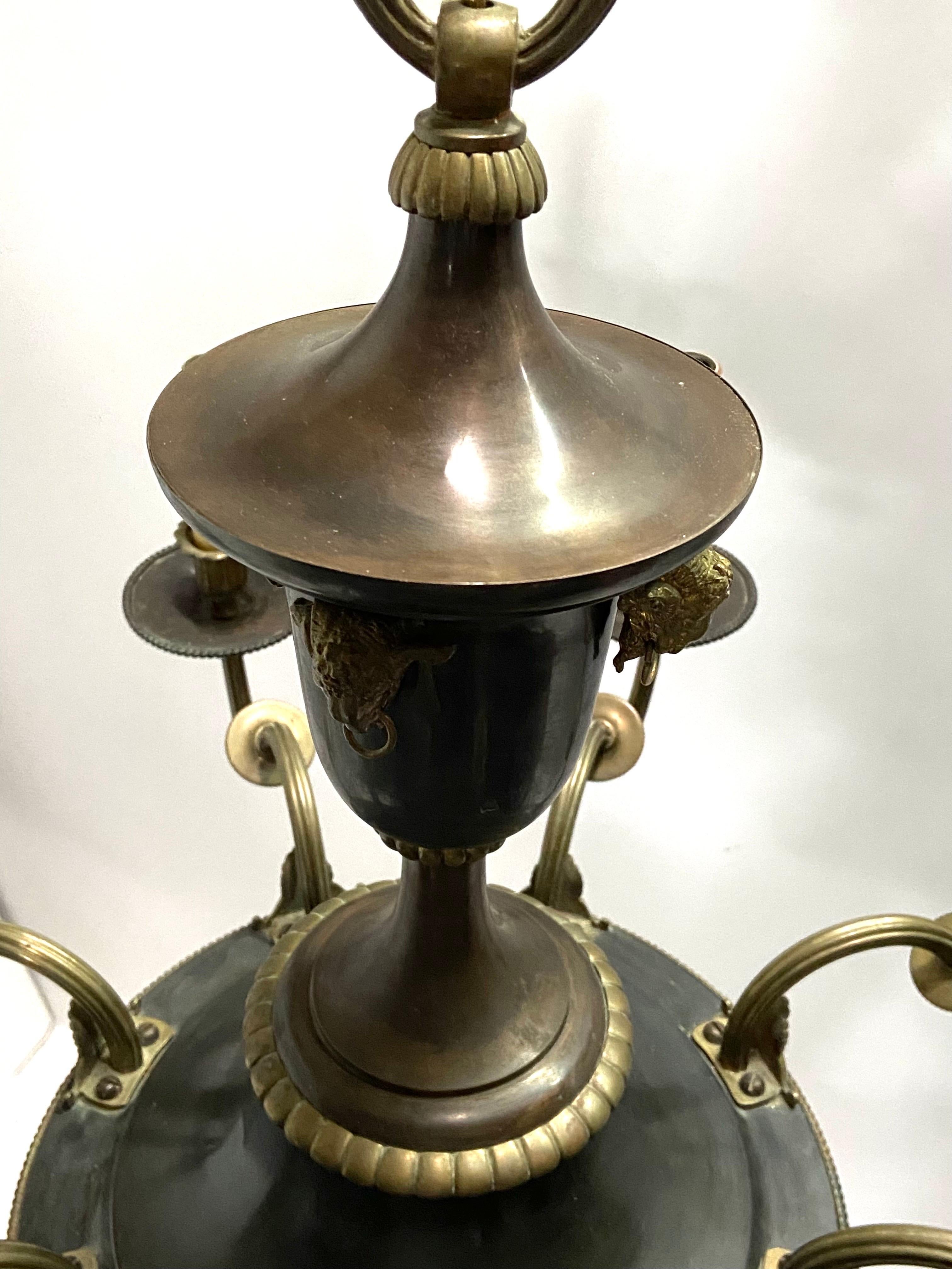 Antique 1910s French Empire Style Bronze Eight Light Chandelier For Sale 3