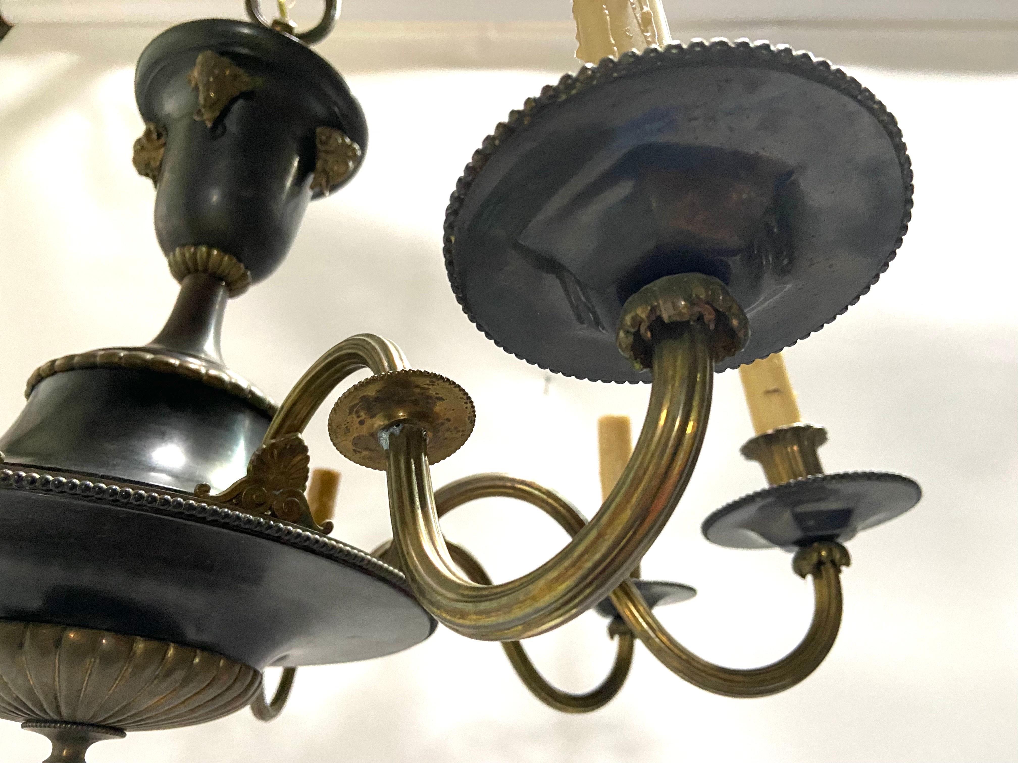 Early 20th Century Antique 1910s French Empire Style Bronze Eight Light Chandelier For Sale
