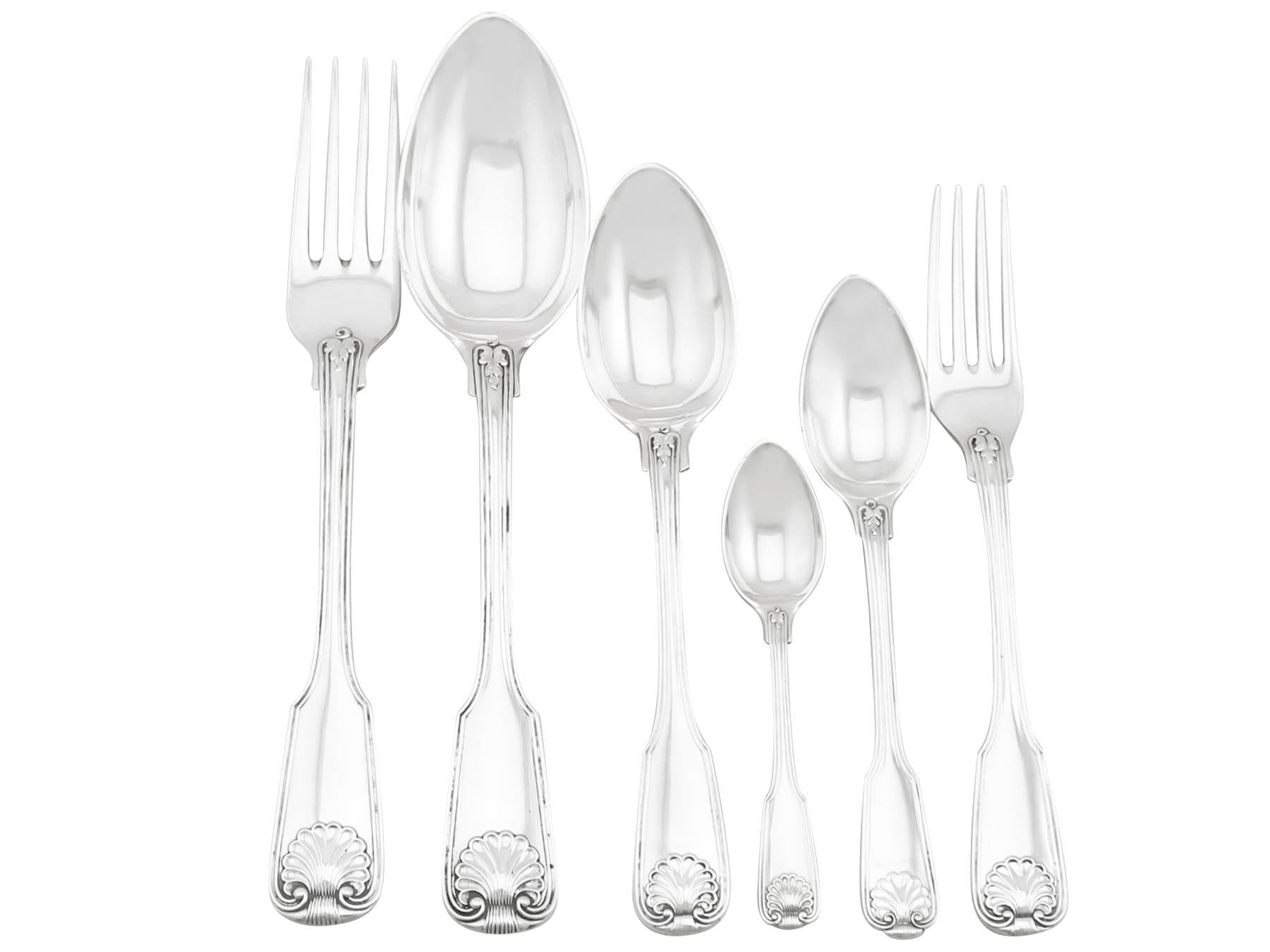 An exceptional, fine and impressive antique German 800 standard silver straight fiddle, thread and shell pattern flatware service for ten persons; an addition to our flatware collection.

The pieces of this exceptional, antique straight German