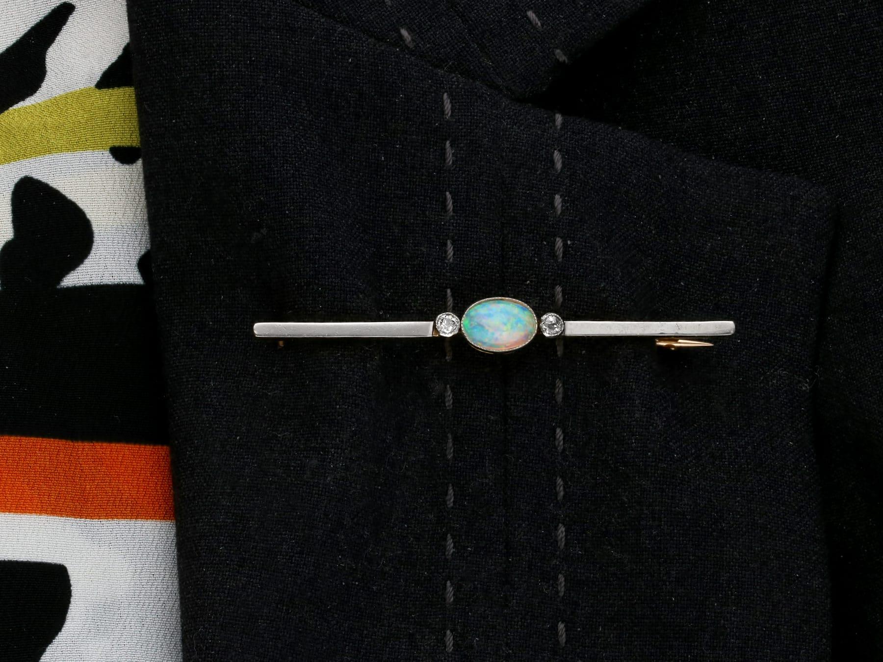 Antique 1910s Opal Diamond Yellow Gold Bar Brooch For Sale 1