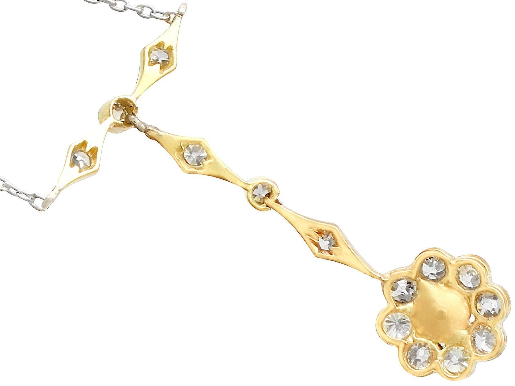 Round Cut Antique 1910s Pearl and Diamond Yellow Gold and Platinum Necklace For Sale