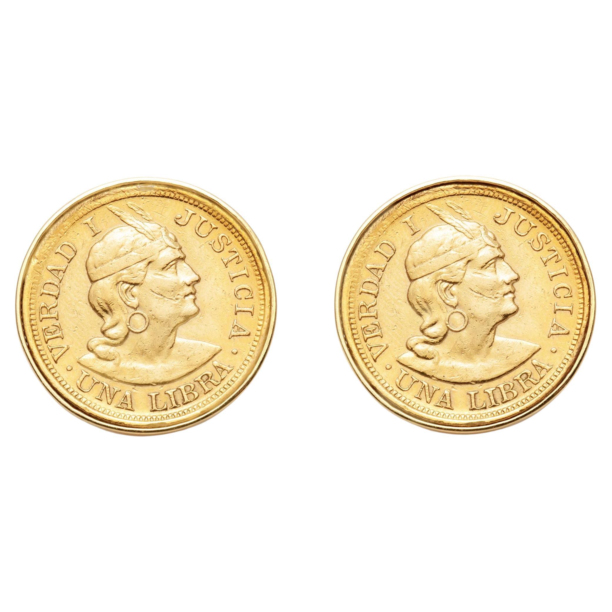 Antique 1910s Peruvian Gold Coin Cufflinks