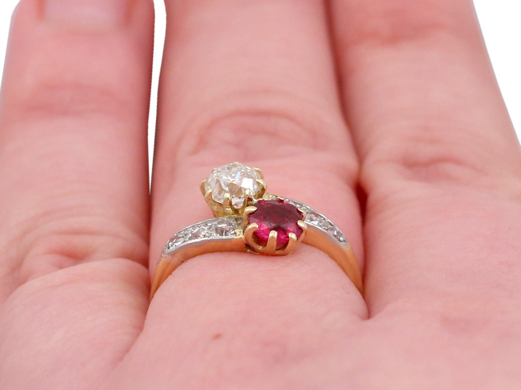 Women's or Men's Antique 1910s Ruby Diamond Yellow Gold Twist Engagement Ring For Sale