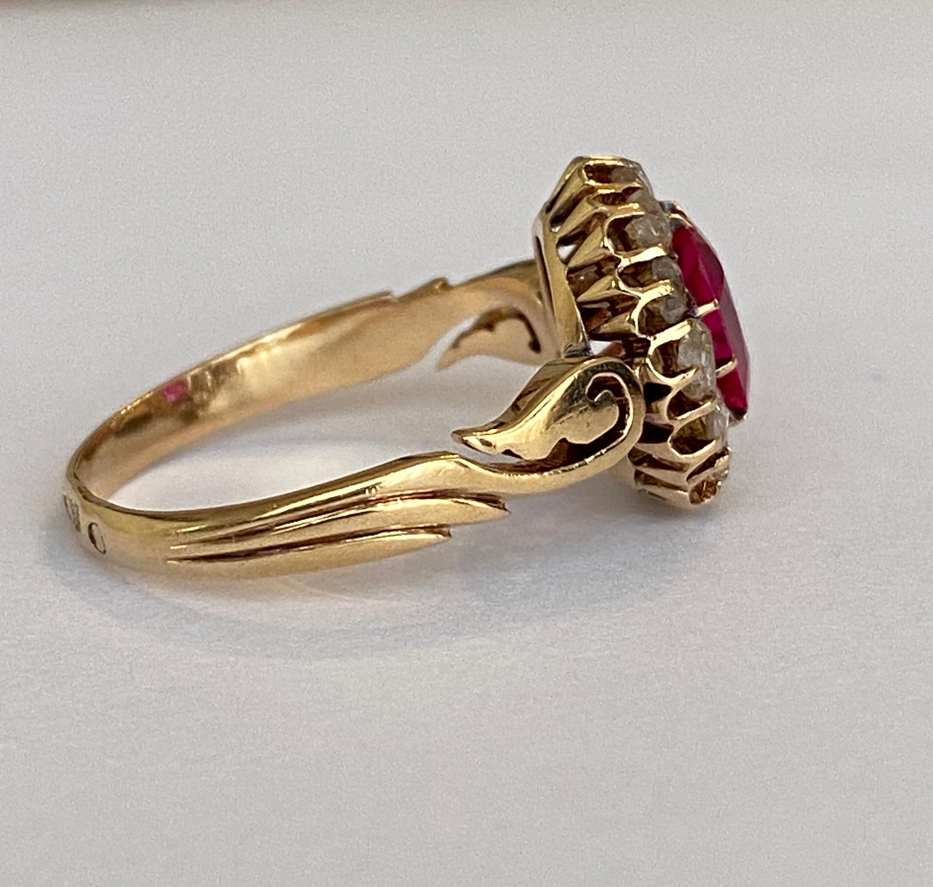 Antico anello russo del 1910 con rubino e diamante Old Mine Cut in vendita 2