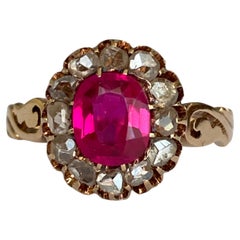 Antique 1910s Russian Ruby and Old Mine Cut Diamond Ring