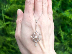Antique 1910s Seed Pearl and Diamond Yellow Gold Pendant