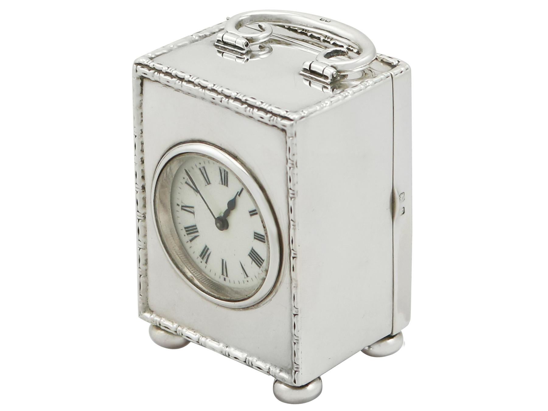 Antique 1910s Sterling Silver Boudoir Clock In Excellent Condition In Jesmond, Newcastle Upon Tyne