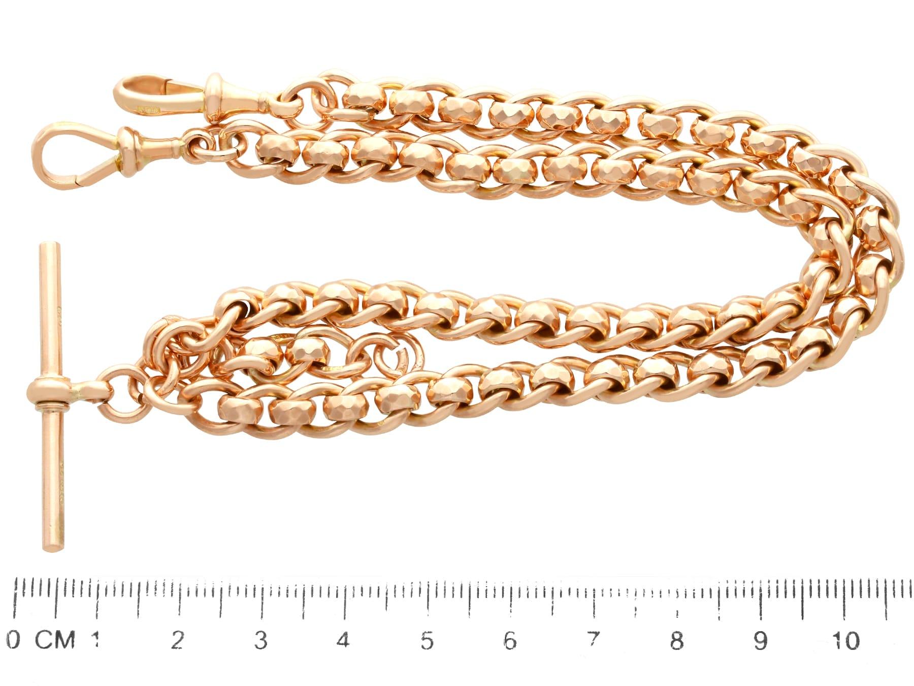 Antique 1910s T Bar Watch Chain in 9 Karat Yellow Gold For Sale 5