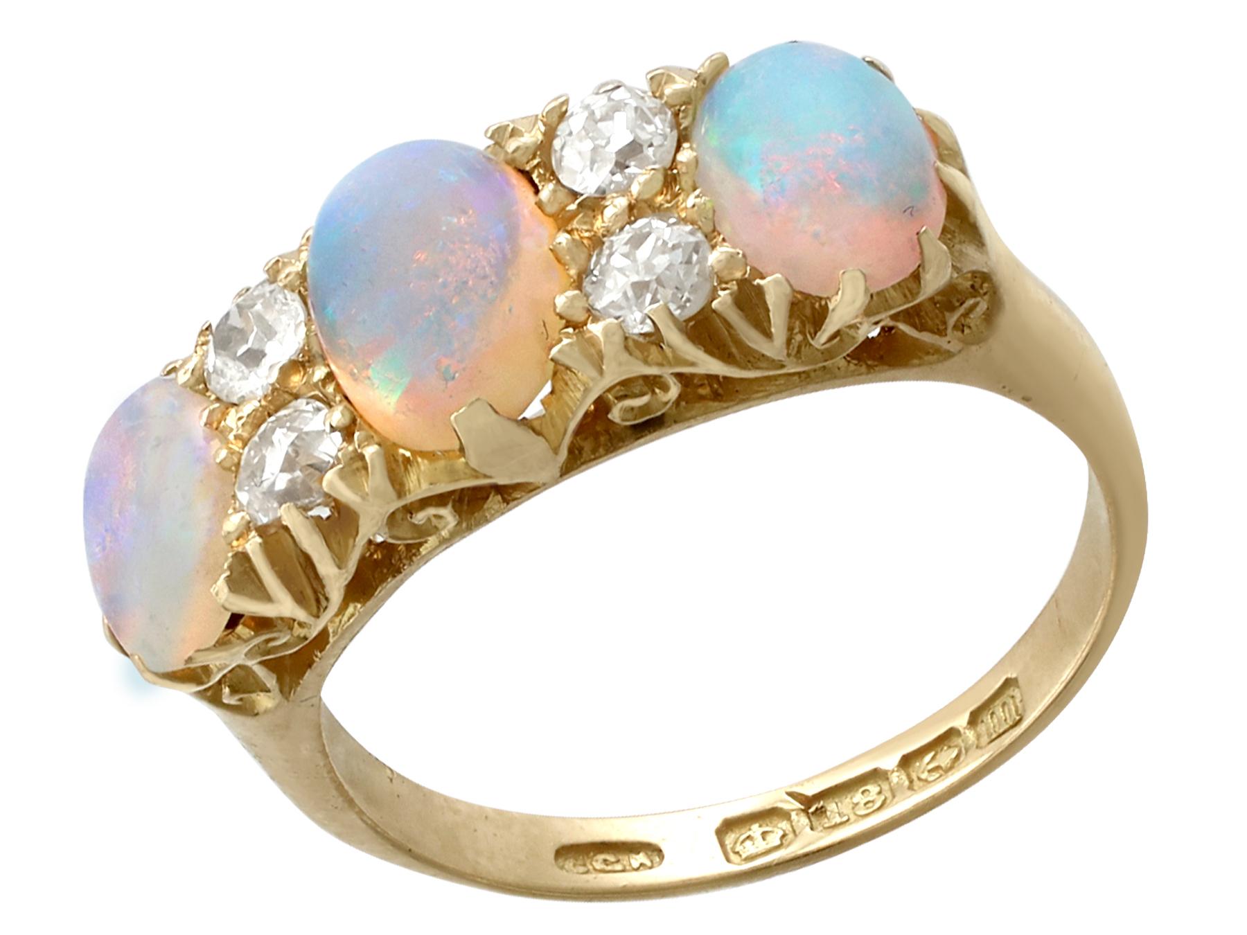 Antique 1911 1.74 Carat Opal and Diamond Yellow Gold Cocktail Ring In Excellent Condition In Jesmond, Newcastle Upon Tyne