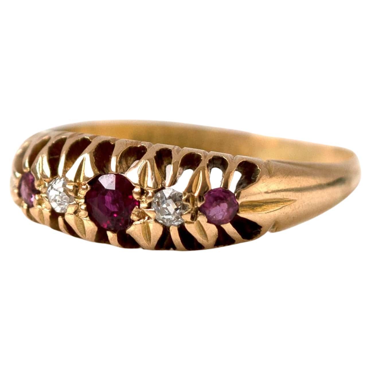 Antique 1911 Ruby Diamond 18ct Gold Ring For Sale