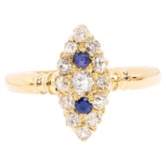 Antiker 1911 Marquise-Ring aus 18 Karat Gelbgold mit Saphiren und Diamanten im Altschliff