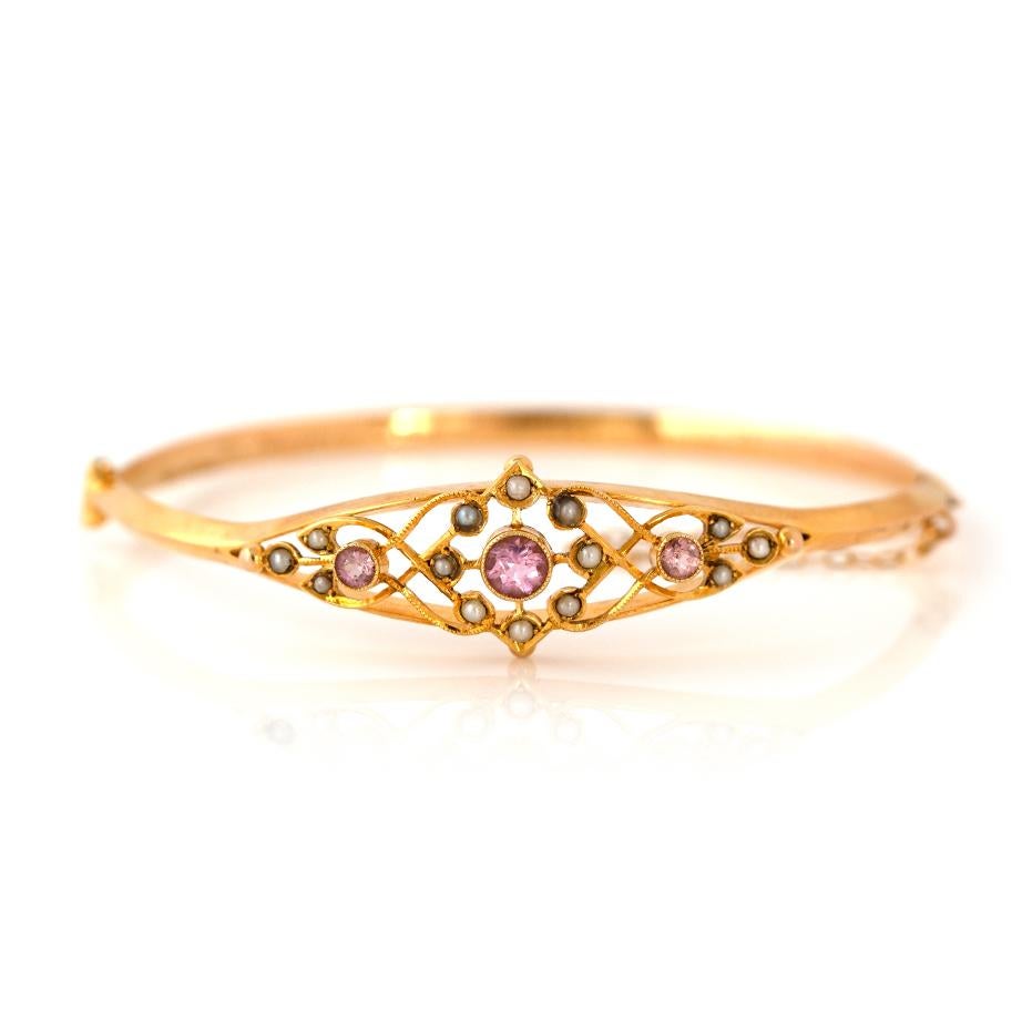 Bracelet jonc ancien en or 15 carats et tourmaline de 1911 Bon état - En vente à London, GB