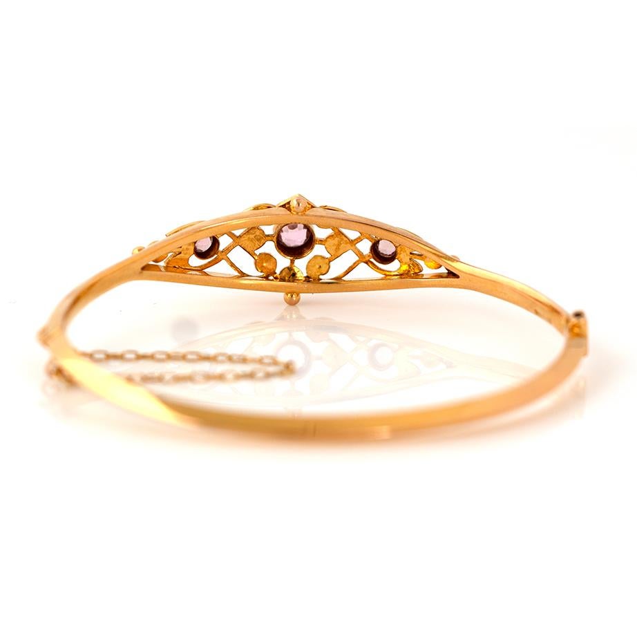 Bracelet jonc ancien en or 15 carats et tourmaline de 1911 Pour femmes en vente