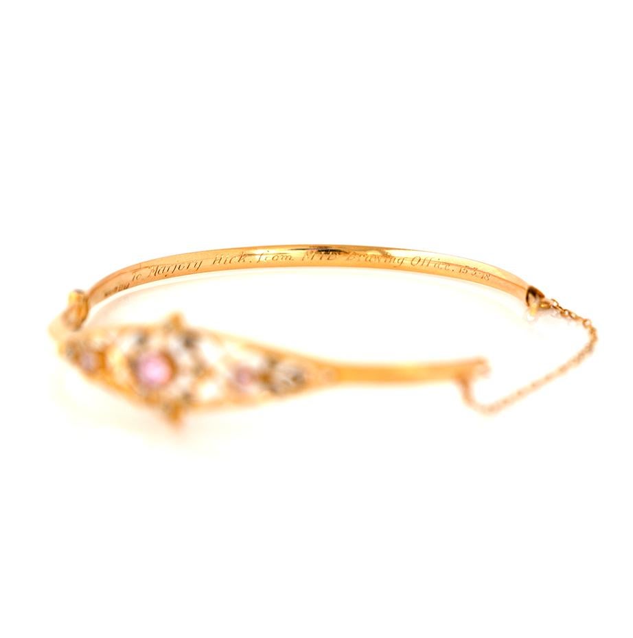 Bracelet jonc ancien en or 15 carats et tourmaline de 1911 en vente 1