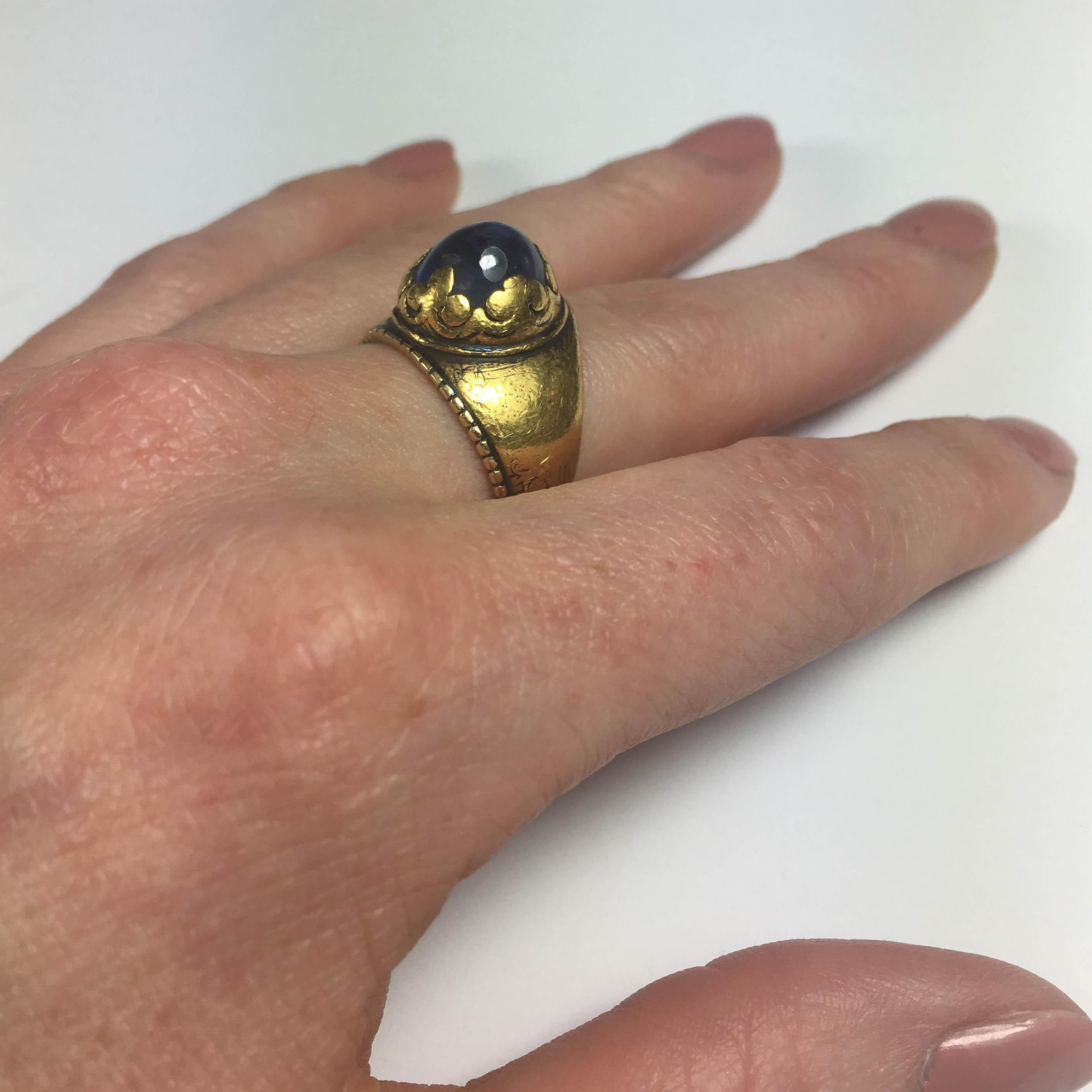 Antique 1912 Christmas Nativity Xmas Blue Sapphire Gold Niello Ring 5