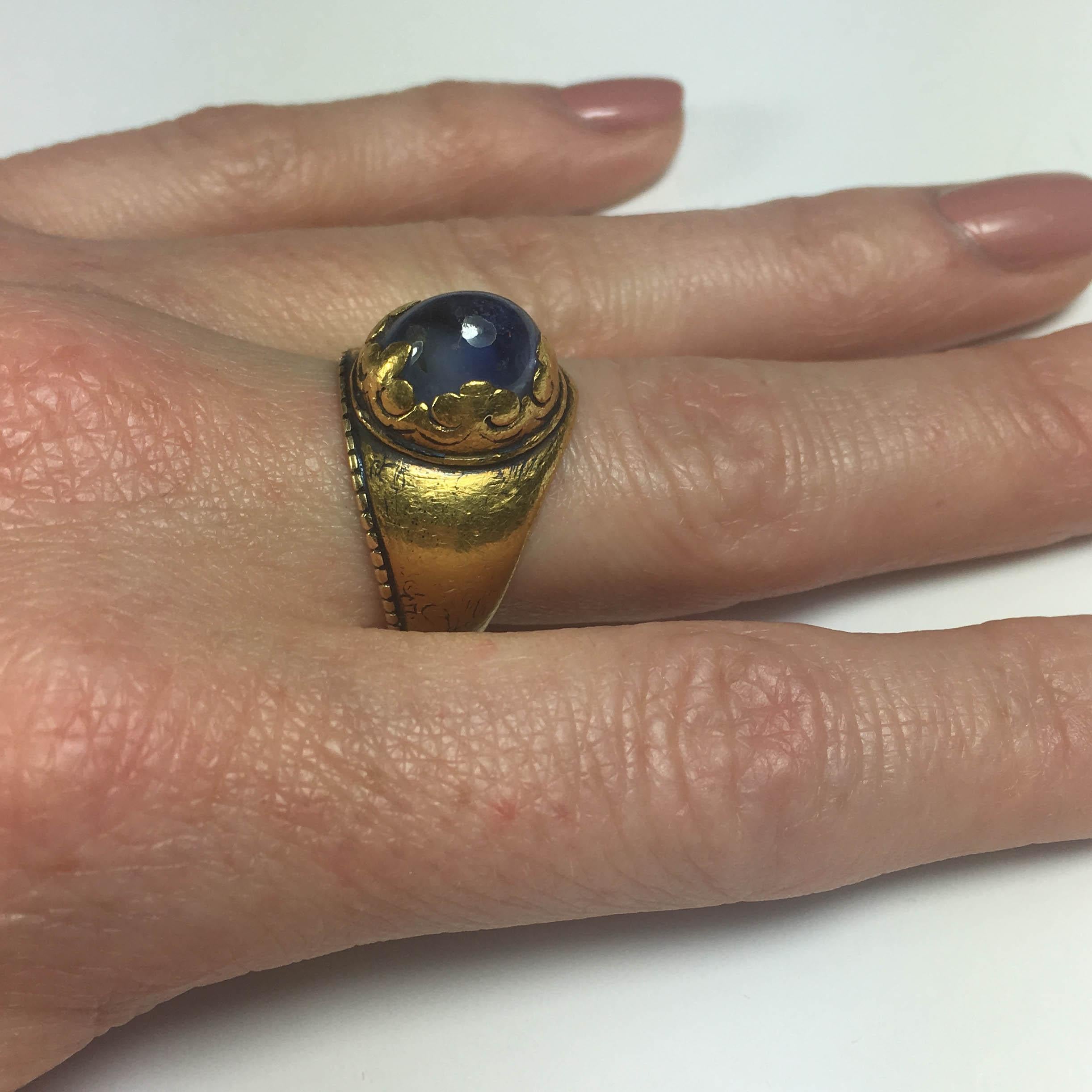 Antique 1912 Christmas Nativity Xmas Blue Sapphire Gold Niello Ring 6