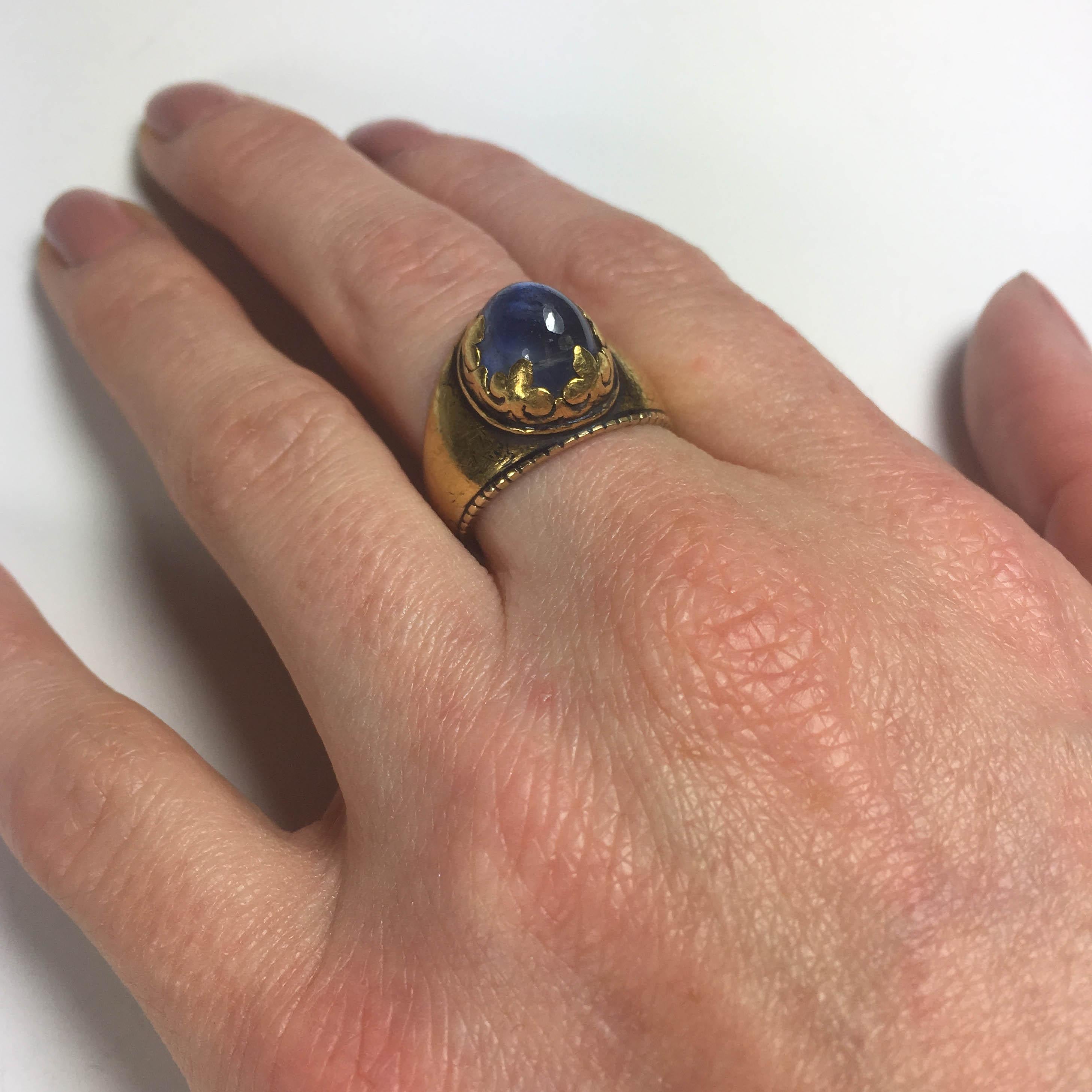 Antique 1912 Christmas Nativity Xmas Blue Sapphire Gold Niello Ring 8