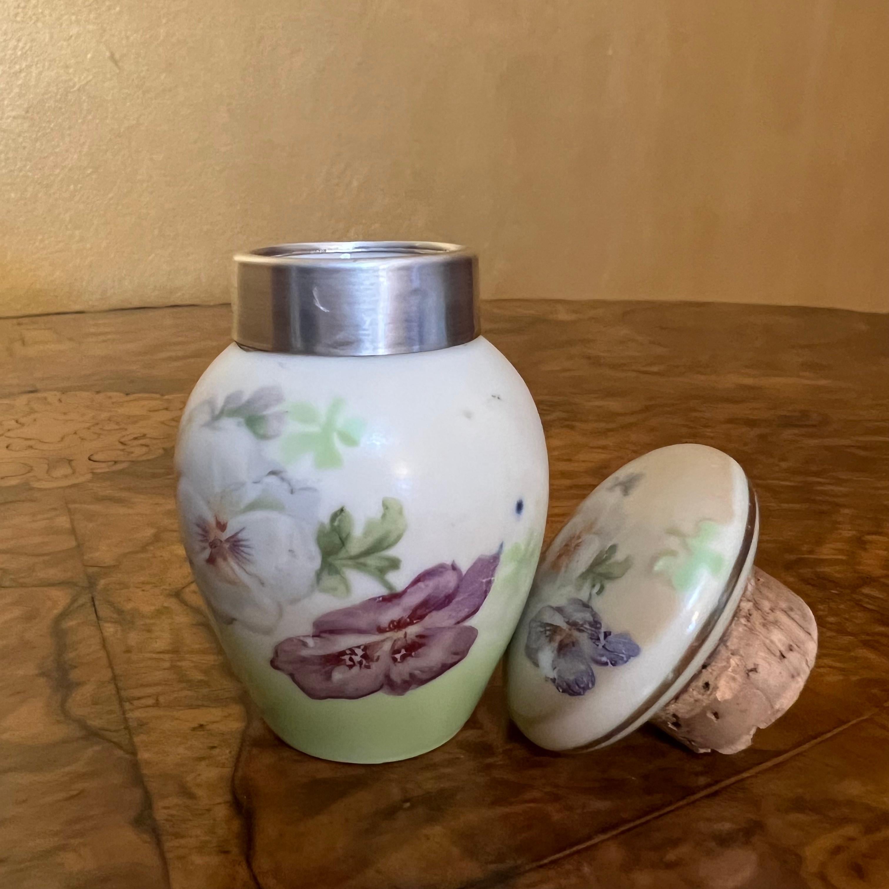 Sterling Silver Antique 1912 Serling Silver Rim Porcelain Smelling Salt Jar