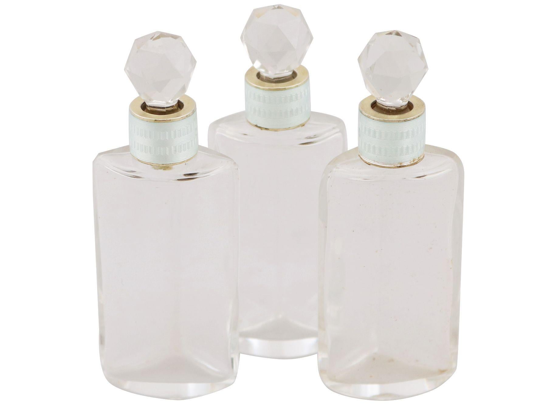 Antique Boxed 1912 Sterling Silver Enamel and Glass Scent Bottles For Sale 3