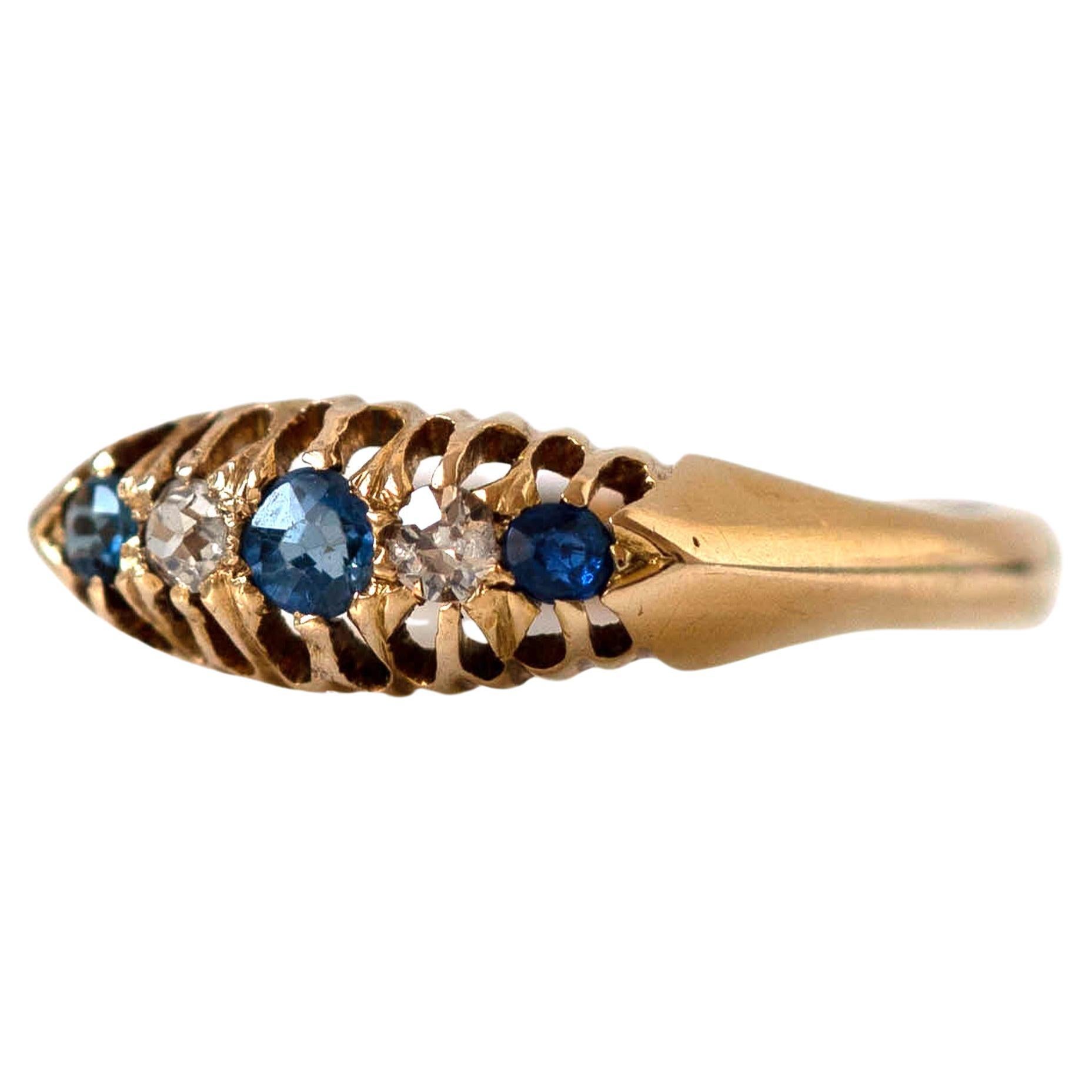 Antique 1913 18ct Gold Sapphire Diamond Ring For Sale