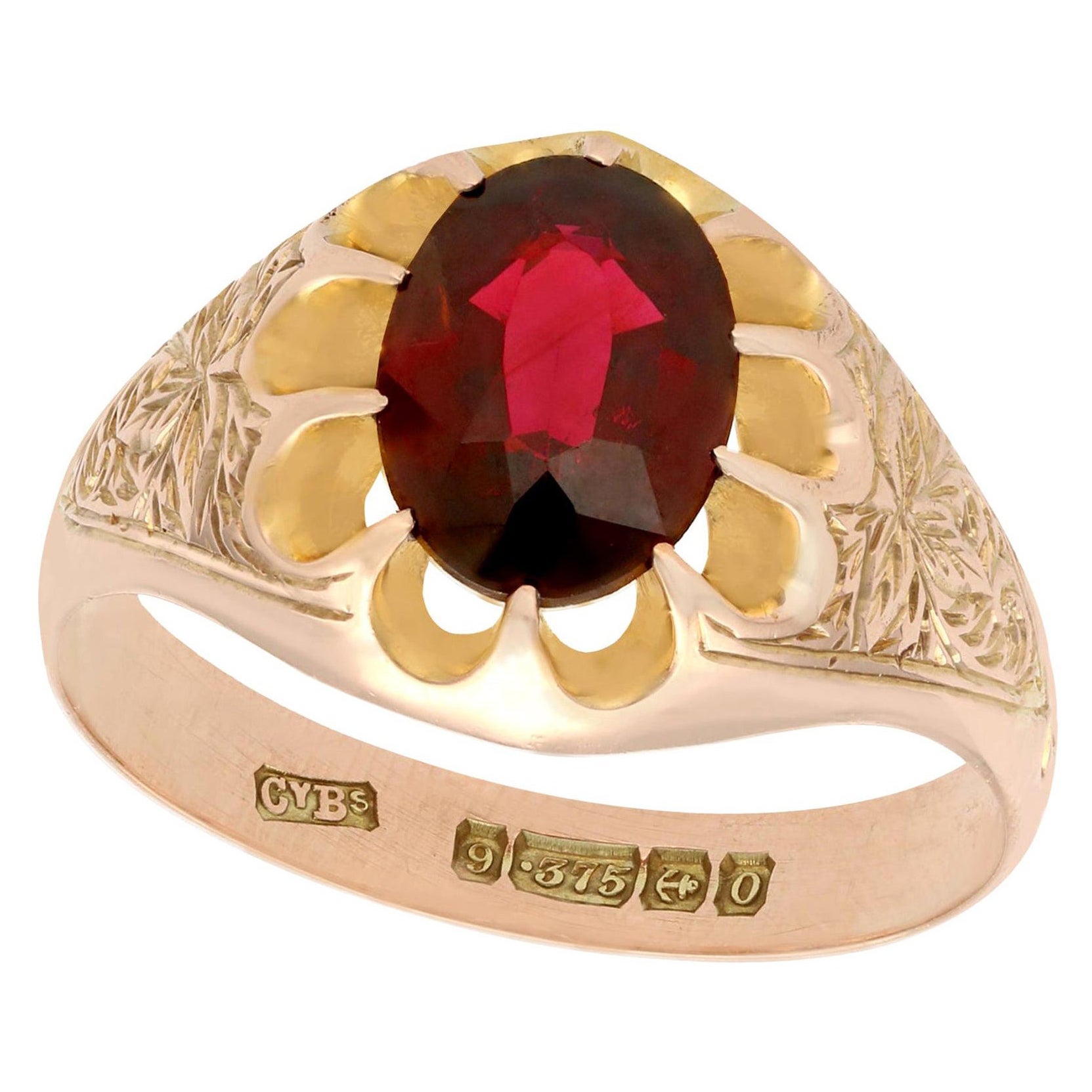 Antico anello di fidanzamento solitario in oro rosa e granato da 2,57 carati del 1913 in vendita