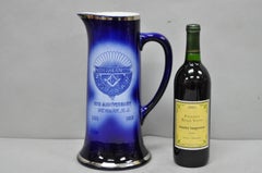Antique 1913 60th Anni Northern Lodge No. 25 Masonic Cobalt Blue Ceramic Pitcher