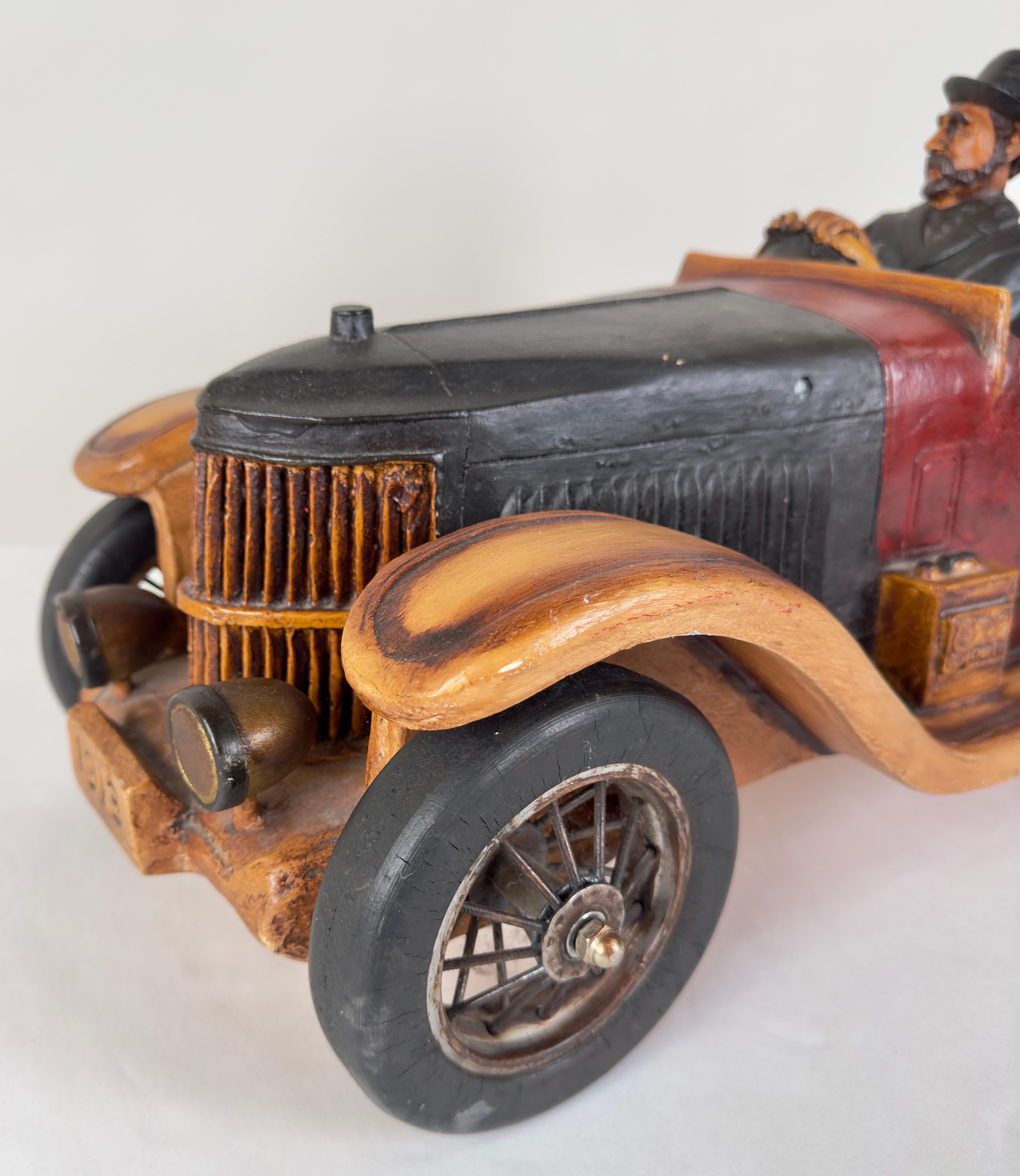 Antique 1913 Model Touring Car and Driver Wooden Hand Painted  Sculpture For Sale 5