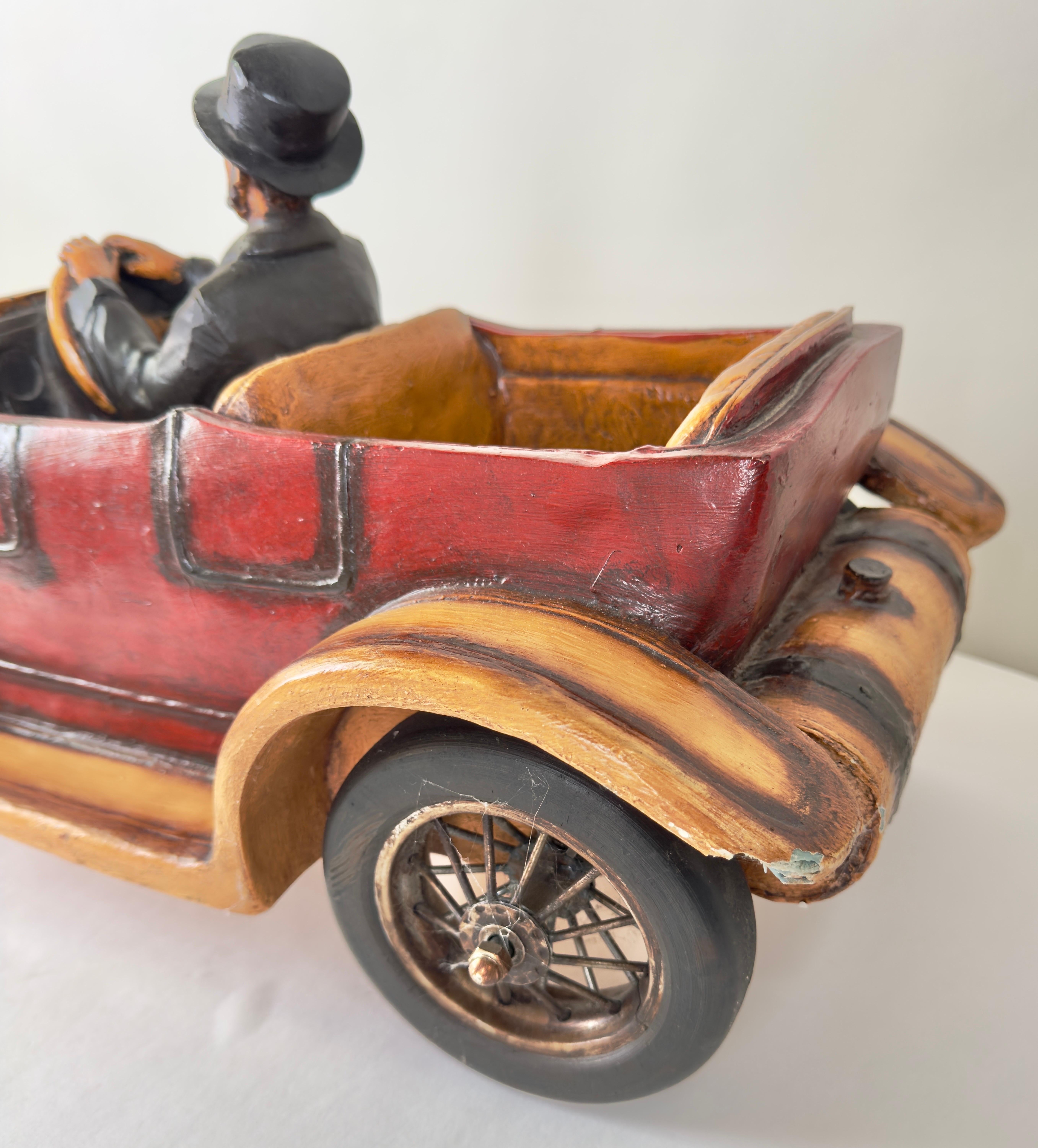 Antique 1913 Model Touring Car and Driver Wooden Hand Painted  Sculpture For Sale 8