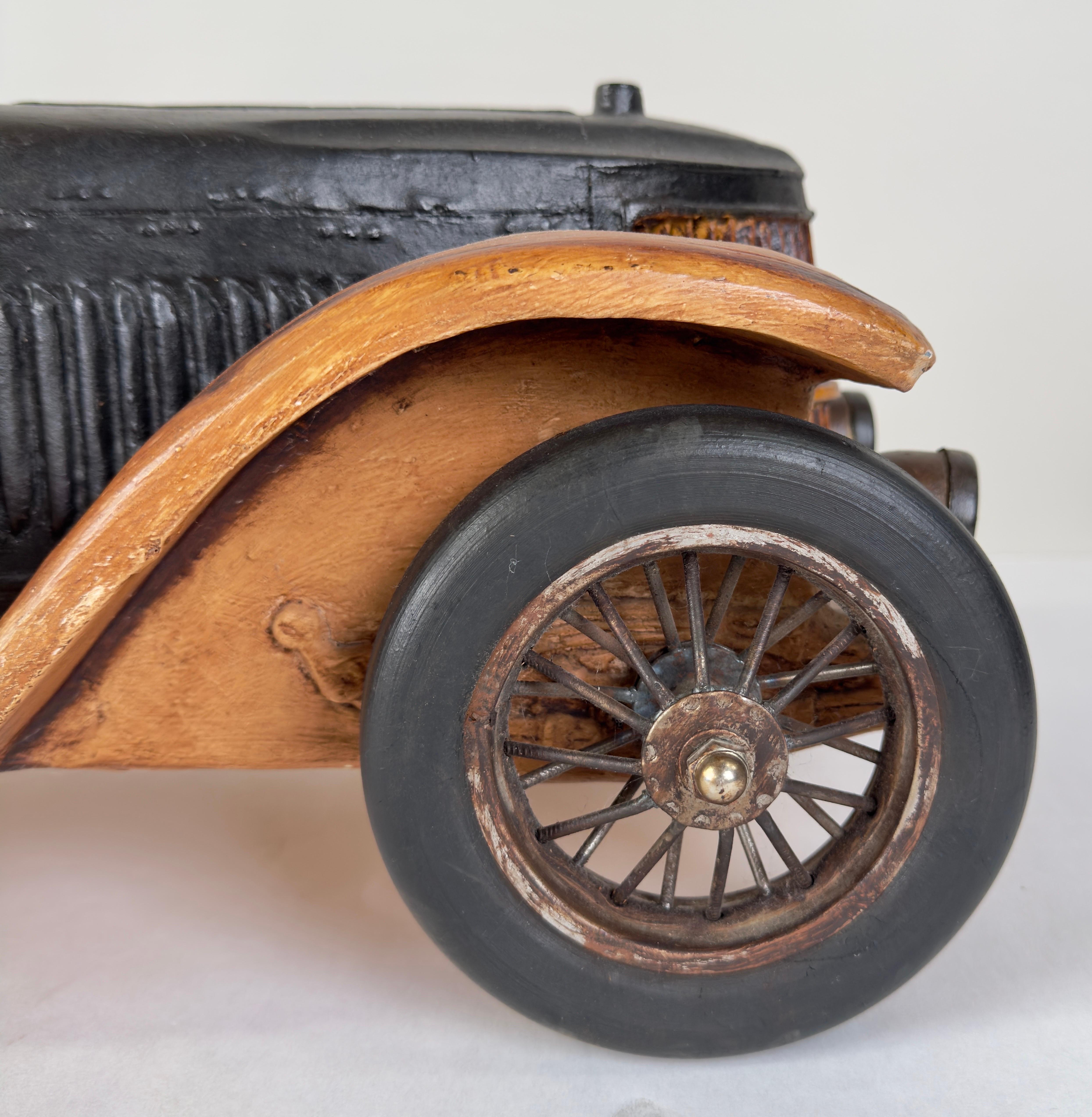 American Antique 1913 Model Touring Car and Driver Wooden Hand Painted  Sculpture For Sale