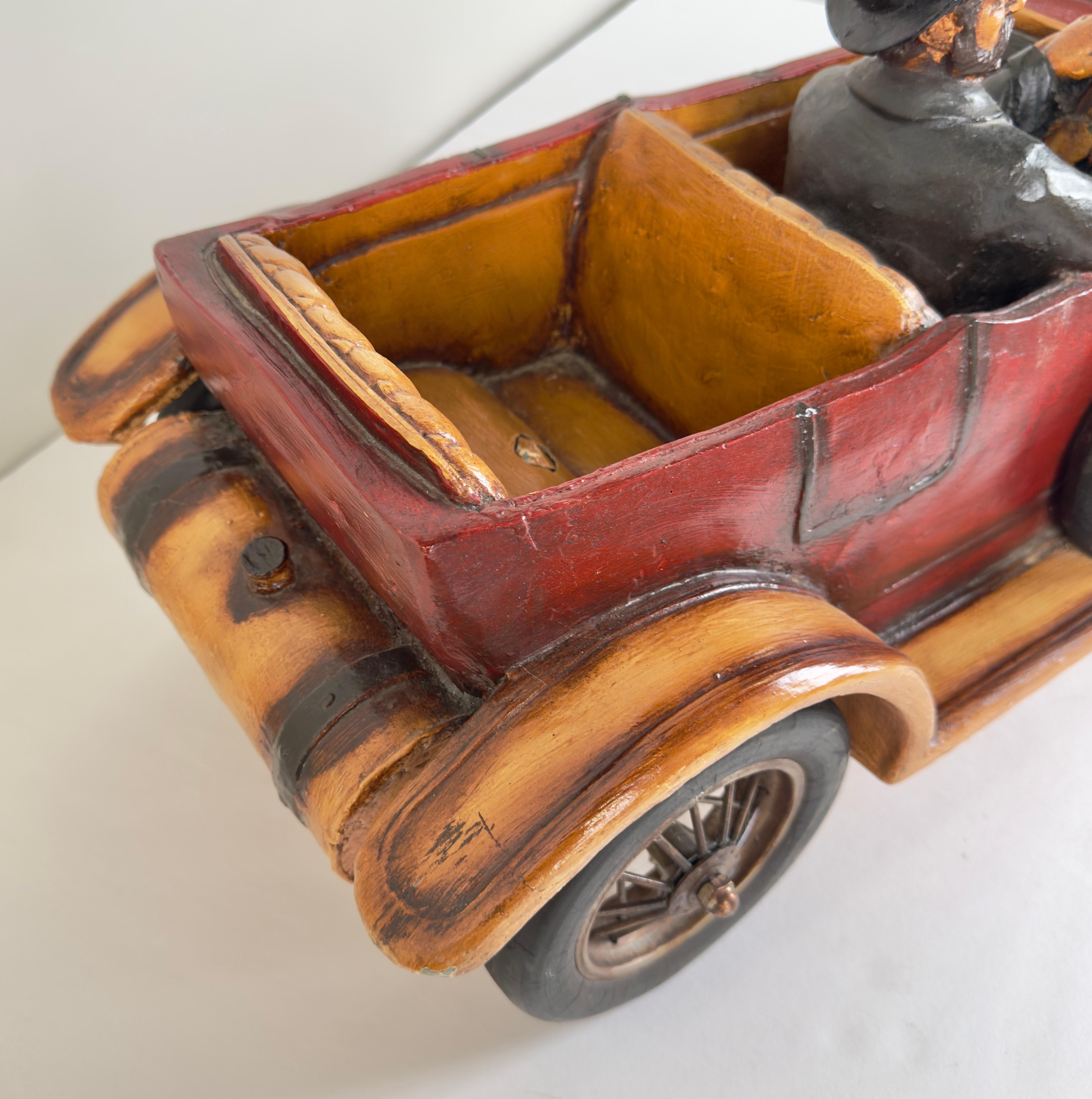 Antique 1913 Model Touring Car and Driver Wooden Hand Painted  Sculpture For Sale 2