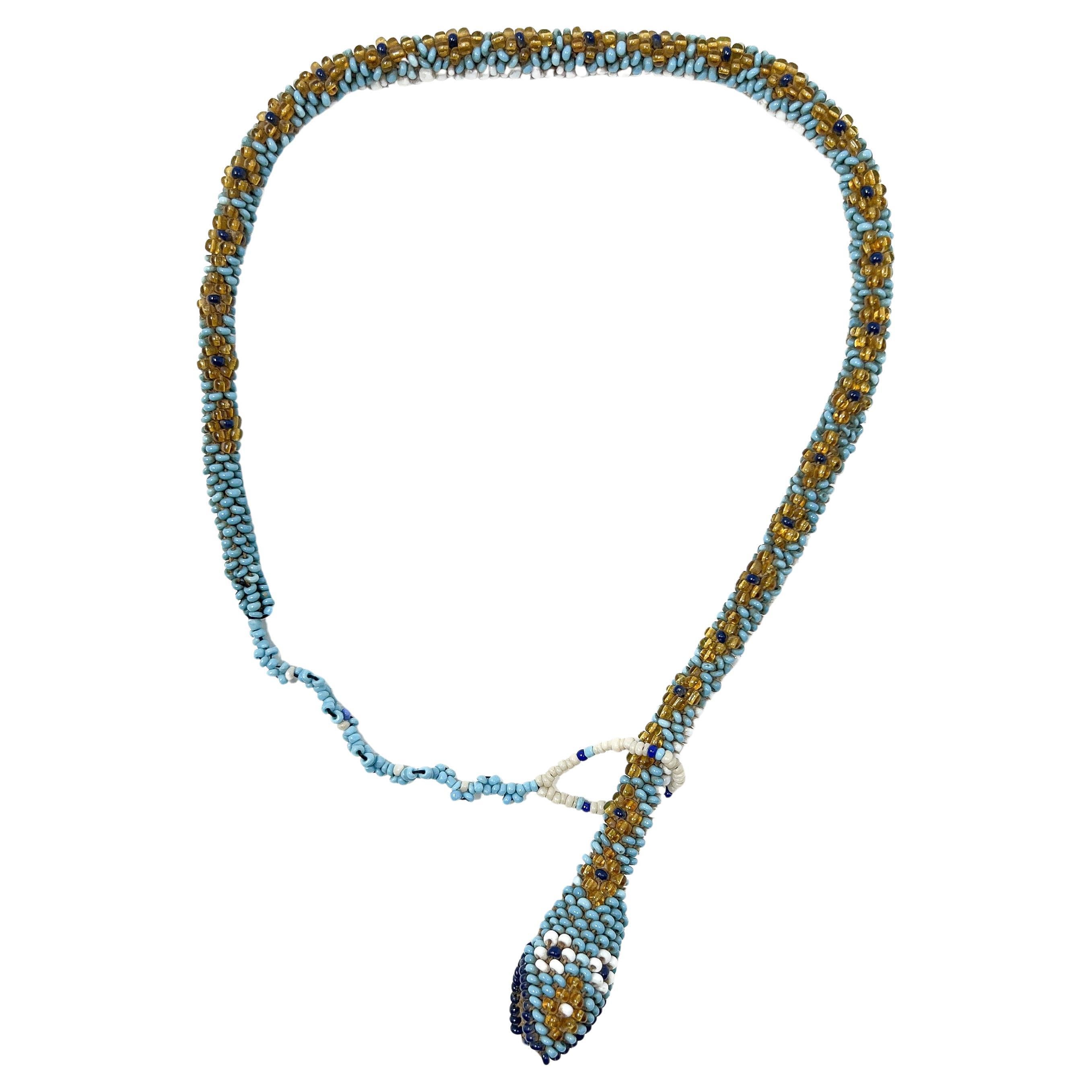 Antique 1914-1918 Turkish Prisoner of War Beaded Snake Necklace For Sale