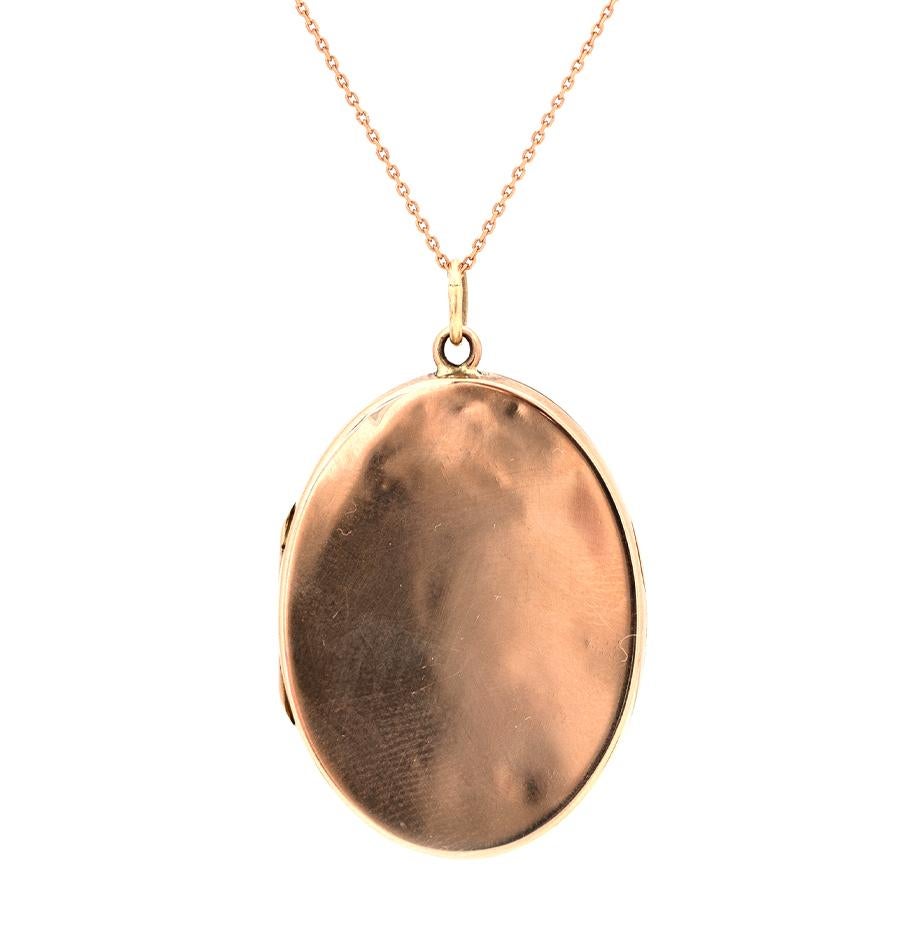 Edwardian Antique 1914 9ct Rose Gold Oval Locket Necklace For Sale
