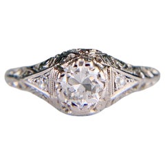 Antique 1914 Art Deco Transitional Diamond Filigree Ring 18k White Gold