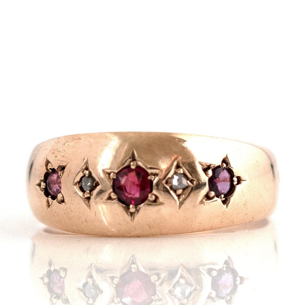 Antique 1914 Diamond Ruby 9 Carat Gold Gypsy Star Ring 3