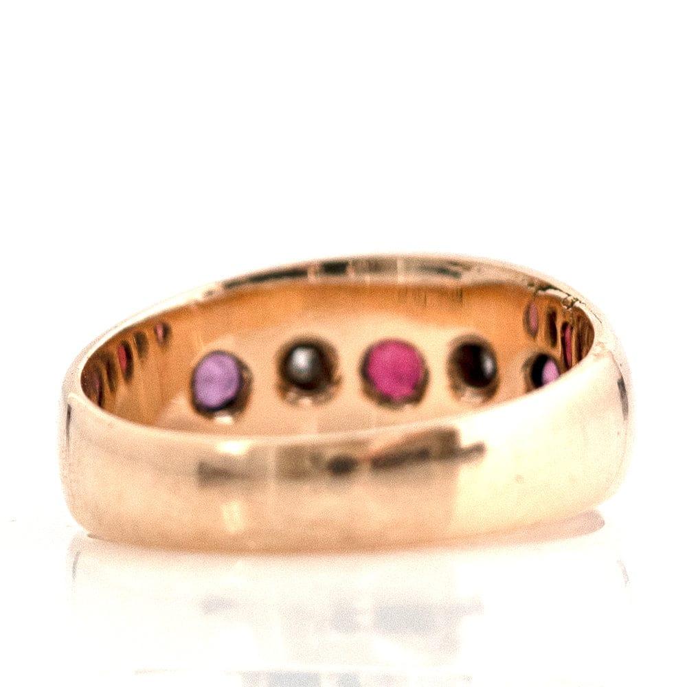 Women's Antique 1914 Diamond Ruby 9 Carat Gold Gypsy Star Ring