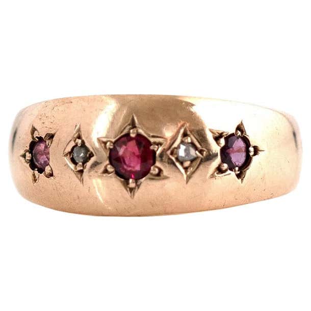 Antique 1914 Diamond Ruby 9 Carat Gold Gypsy Star Ring at 1stDibs | ruby9