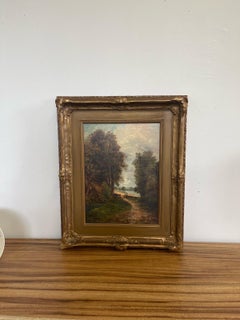 Antique 1914 Original Signed Landscape Painting Circa 1920 Gold Toned Framing.