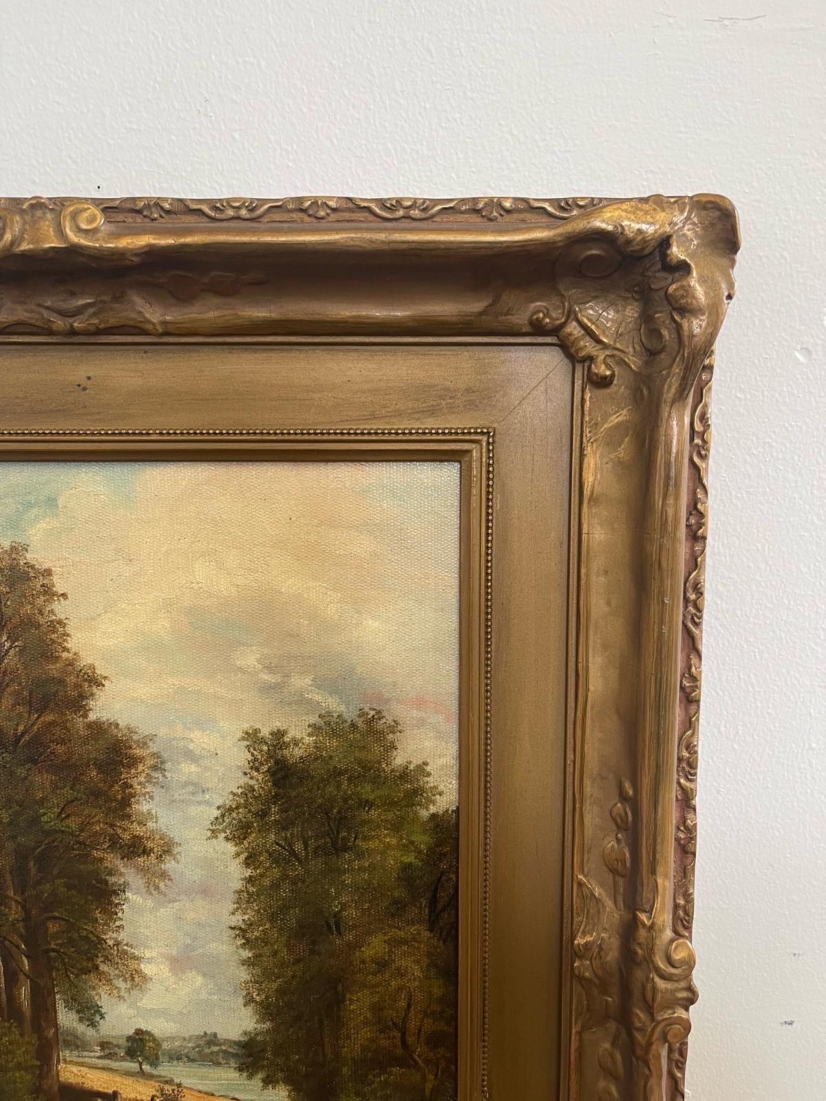 Early 20th Century Antique 1914 Original Signed Landscape Painting Circa 1920 Gold Toned Framing. For Sale