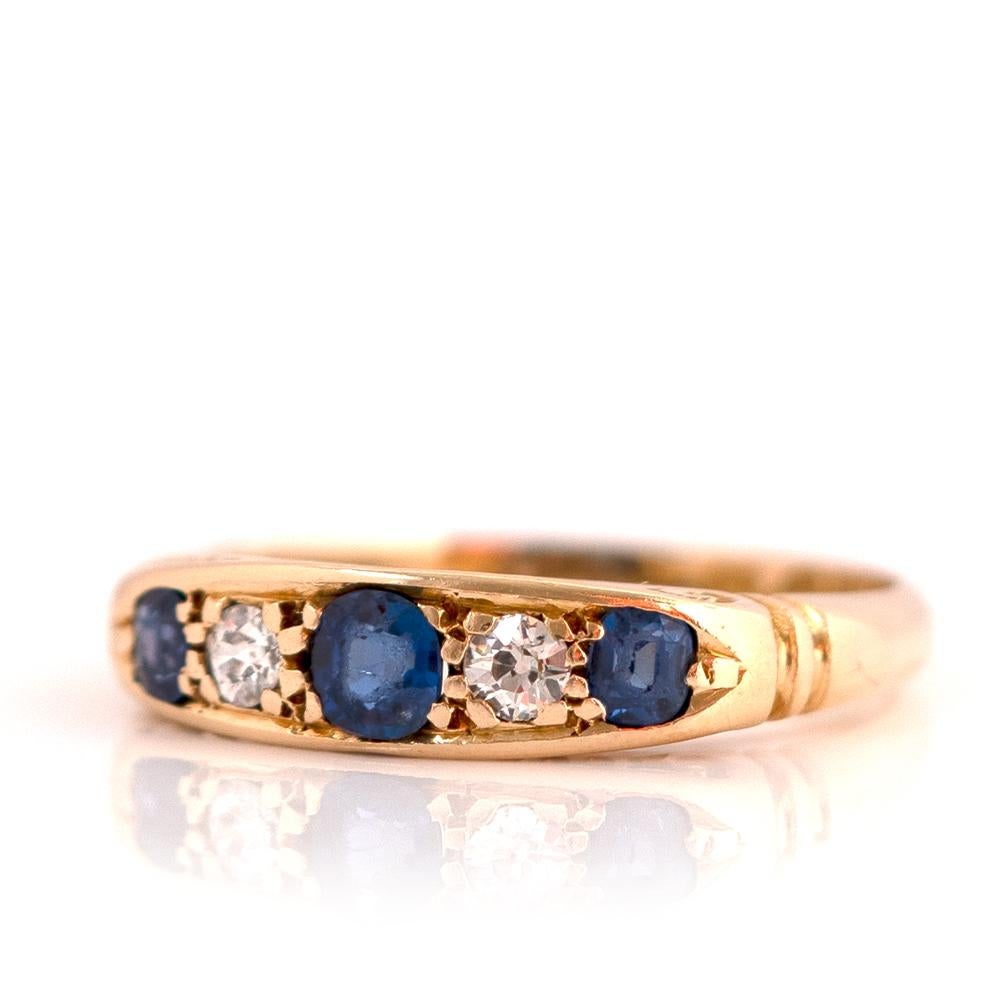 Old European Cut Antique 1914 Sapphire Diamond 18ct Gold Ring For Sale