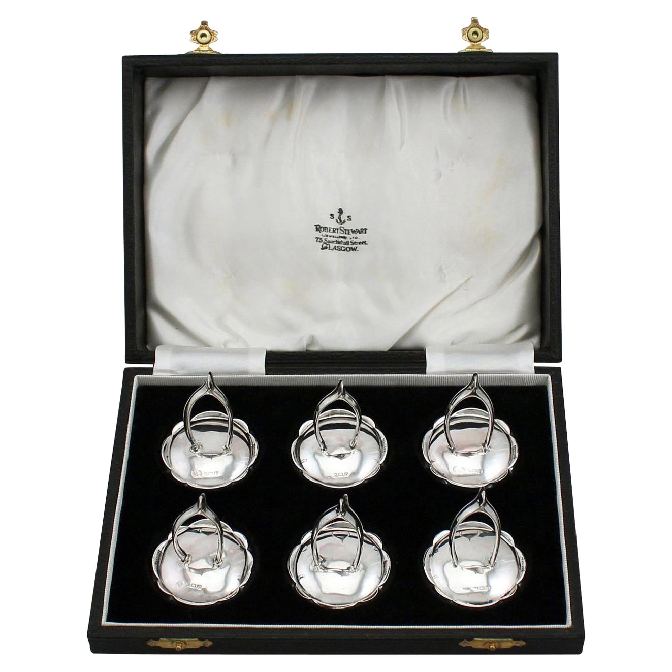 Ensemble ancien de six porte-menu/cartes en argent sterling de 1914